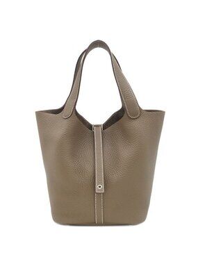 Hermes Handbag Picotin Lock MM 22 Taurillon Clemence Etoupe Silver Greige